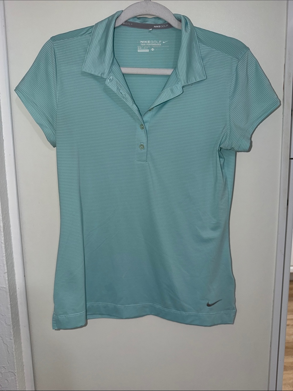 Nike Golf Tour Performance Women's Light Aqua Striped Dri-Fit Polo | S